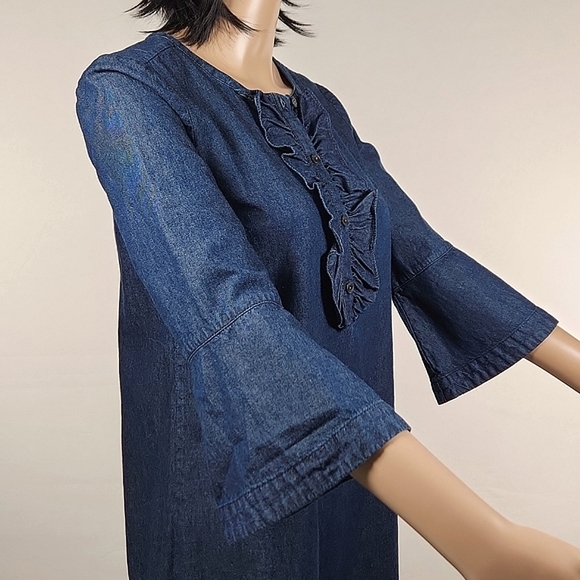 DRAPER JAMES Chambray Ruffle Shift Dress Size 2 - Picture 10 of 15